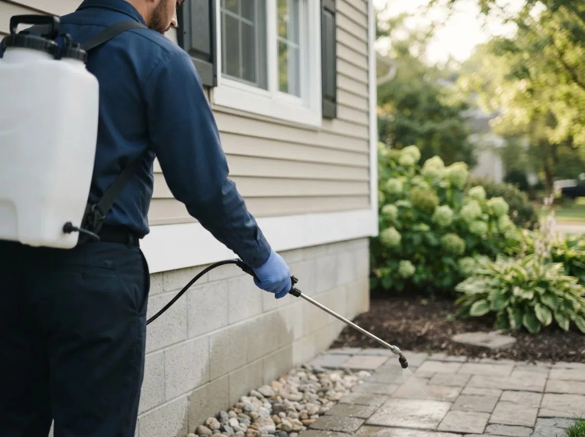 Pest control technician inspecting a home in Claysburg, PA